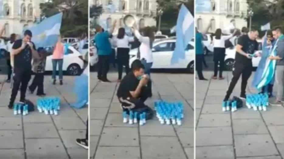 El video de un vendedor ambulante chupando las cornetas antes de venderlas en una marcha anticuarentena causó indignación en las redes