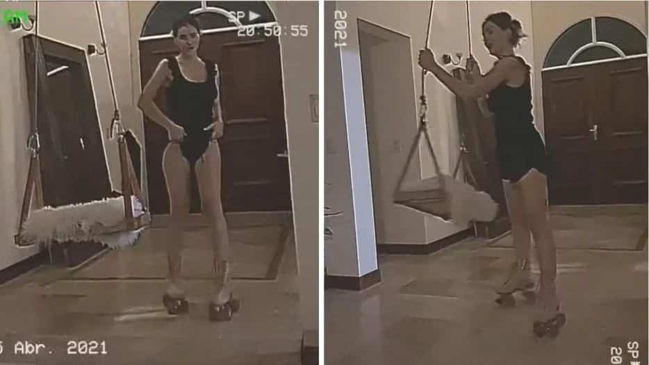 La China Suárez se puso a patinar en el living de su casa y todo quedó registrado: “Una familia muy normal”