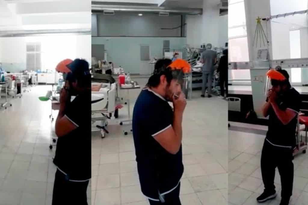 Un trabajador social tocó el himno en una sala de terapia intensiva y conmovió a los pacientes y enfermeros
