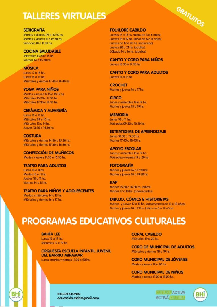 Talleres educativos-culturales gratuitos y virtuales