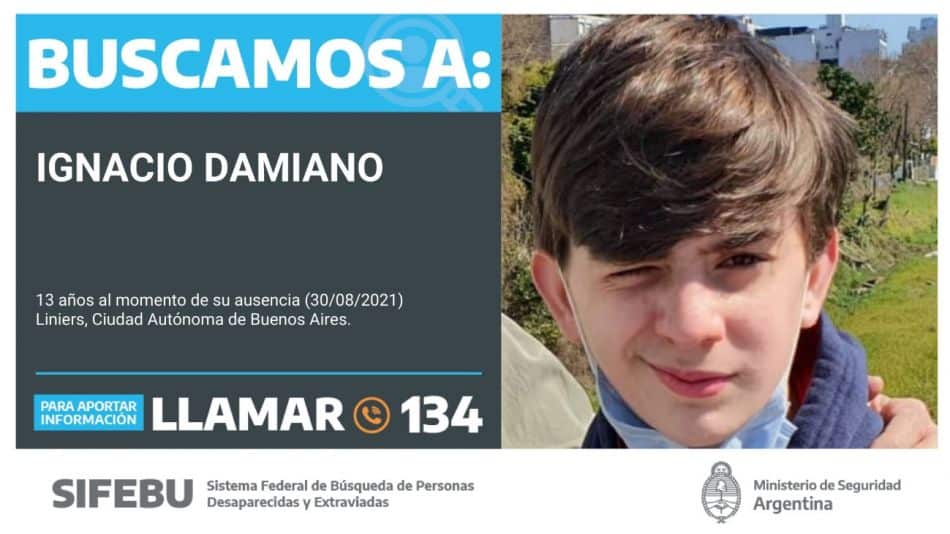 Desesperada búsqueda de Ignacio, un nene de 13 años que desapareció en Liniers