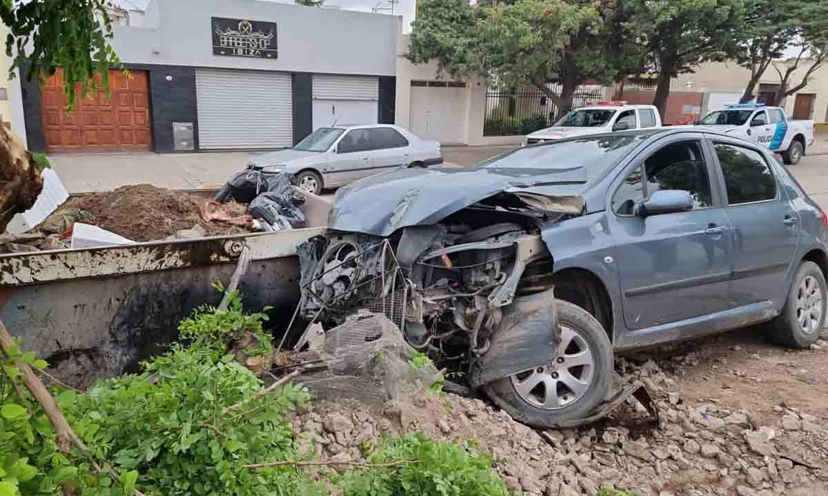 Chocó contra un árbol y un contenedor en Pampa Central al 1300