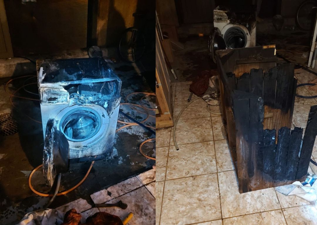 Se les prendió fuego el lavarropas mientras dormían y se despertaron a tiempo para apagarlo