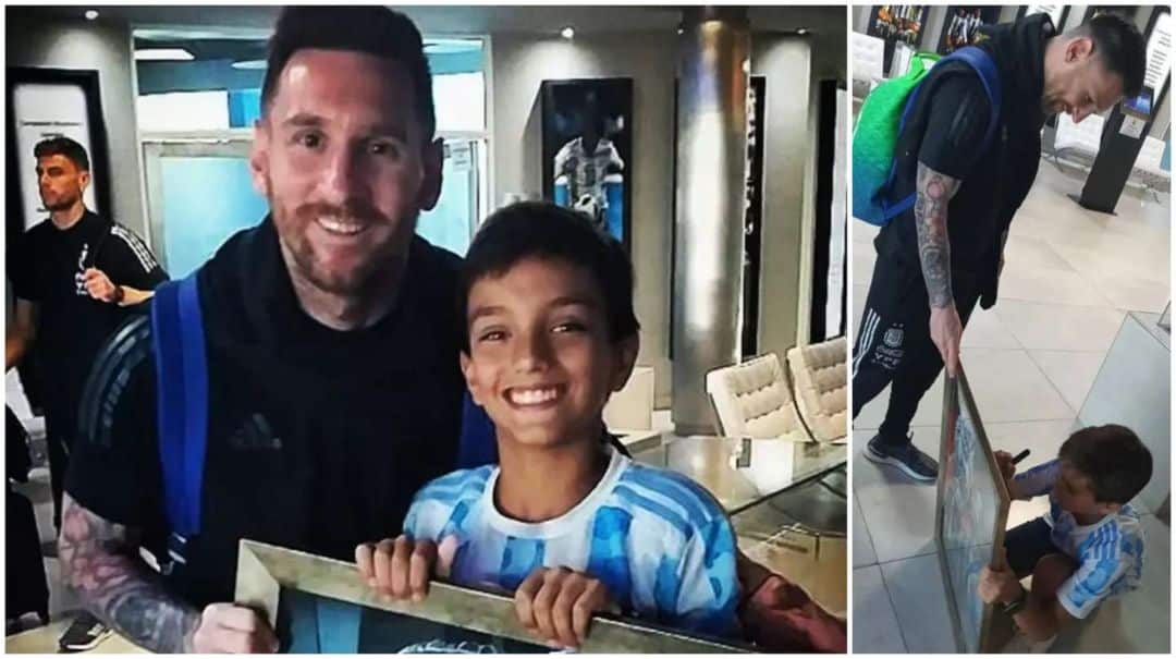 Un niño hizo un cuadro de Messi y se llevó la sorpresa de su vida: Leo le pidió que se lo firme