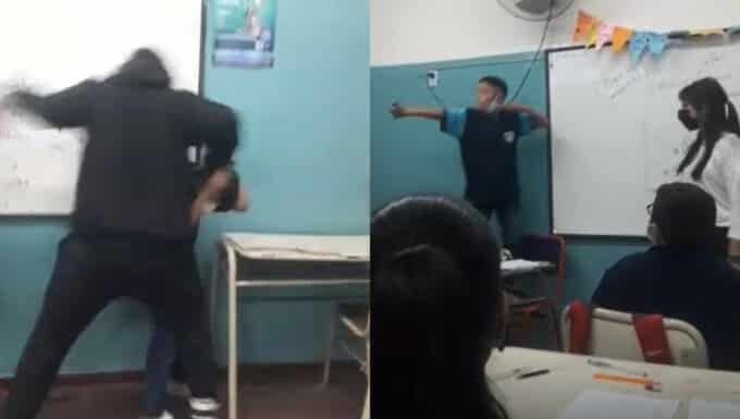 Video: un alumno que sufre bullying atacó brutalmente a su acosador en medio de una clase