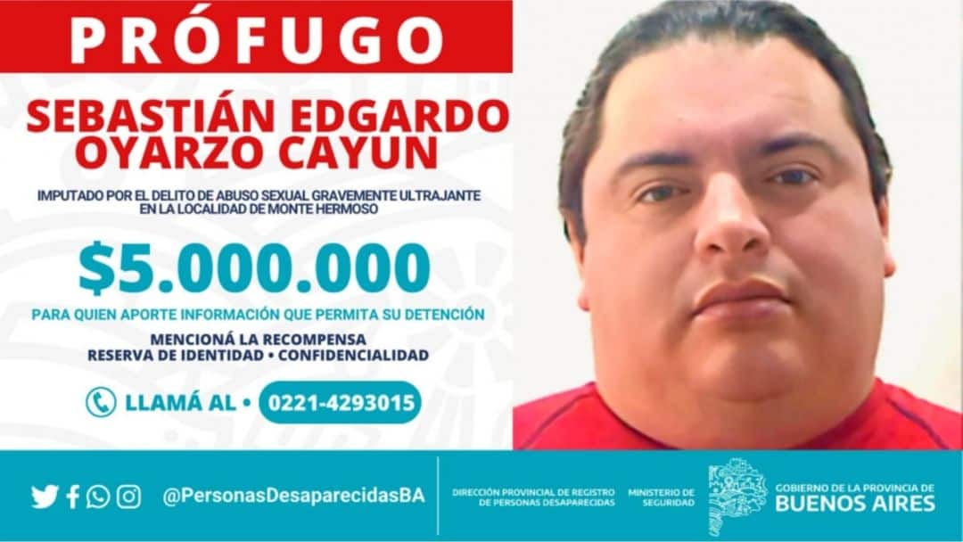Ofrecen recompensa de 5 millones de pesos por un hombre acusado de abuso sexual en Bahía Blanca
