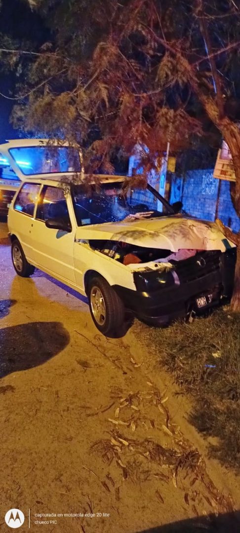 Perdió el control de su auto y lo “estrelló” contra un árbol