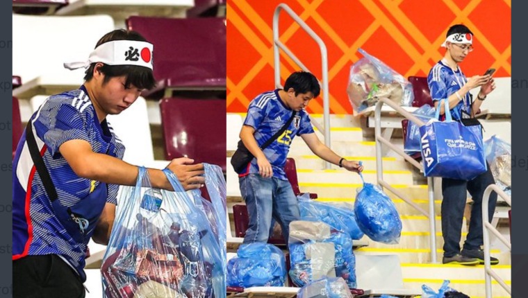 Qatar 2022: aficionados japoneses limpian estadio después de un partido y su ejemplo se viraliza en redes sociales