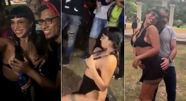 Una actriz porno se desnudó en un parque, sorteó una tanga y tuvo sexo con 3 seguidores