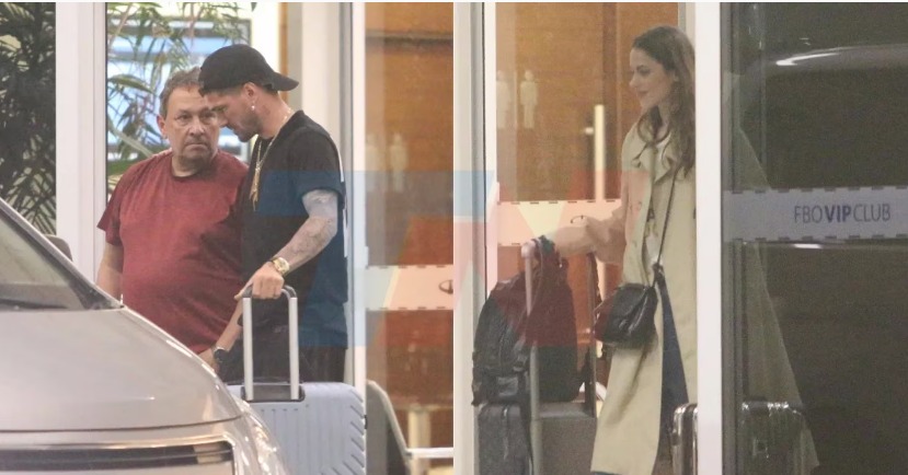 Así fue la llegada de Rodrigo De Paul y Tini Stoessel a la Argentina: amor, besos y seguridad privada