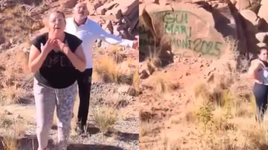 Mendoza: turistas hicieron un grafiti en medio de la naturaleza de Potrerillos y fueron escrachados en redes
