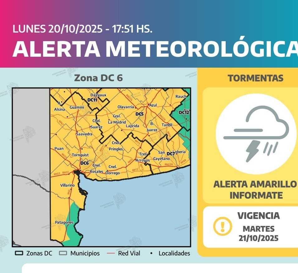 Alerta amarillo para esta tarde en Bahía