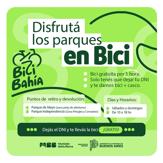 Estarán disponibles las bicis gratuitas para recorrer los parques Independencia y de Mayo